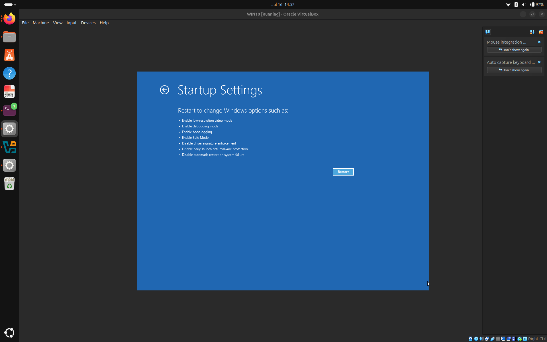 Startup Settings